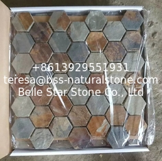 China Slate Hexagon Mosaic Rust Slate Wall Mosaic Multicolor Slate Floor Mosaic Slate Tiles Parquet supplier