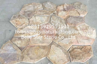 China New Yellow Slate Flagstone,Slate Flagstone Wall Cladding,Yellow Flagstone Walkway,Flagstone Patios supplier